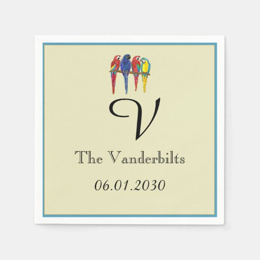Tropische papegaaien bruiloft servetten (Voorkant)