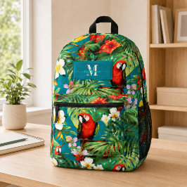 Tropische papegaaien en bloemen Aangepaste monogra Bedrukte Rugzak