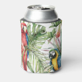 Tropische papegaaien, hibiscus: waterverf. blikjeskoeler (Blikje Achterkant)