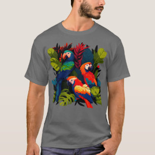 Tropische papegaaien in kleurrijke blad achtergron t-shirt
