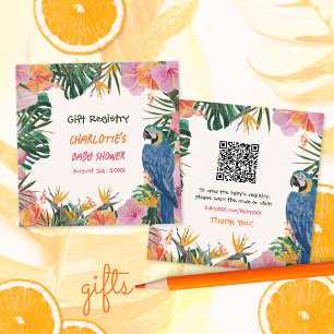 Tropische Papegaaien Jungle Baby Shower Cadeau Reg Informatiekaartje