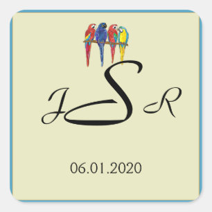 Tropische papegaaien Monogram Sticker