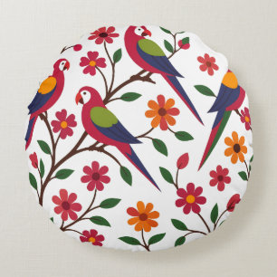 Tropische Papegaaien Tuin Illustratie Rond Kussen