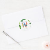 Tropische papegaaien Vogels & bladeren Verjaardags Ronde Sticker (Envelop)