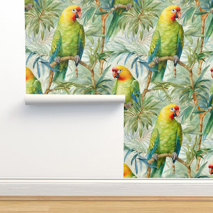 Tropische papegaaien vogels jungle palmbladeren behang
