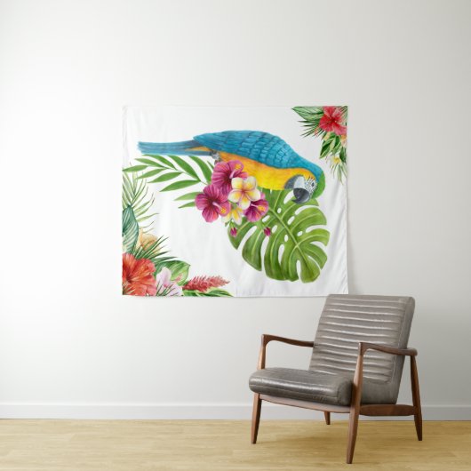 Tropische papegaaienwandtapijt - levendig Oerwoud  Wandkleed (In Situ (horizontaal))