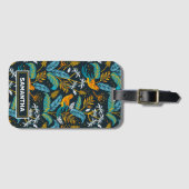 Tropische papegaaivogels en kleurrijk lederpatroon bagagelabel (Voorkant (horizontaal))