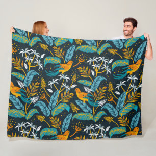Tropische papegaaivogels en kleurrijk lederpatroon fleece deken