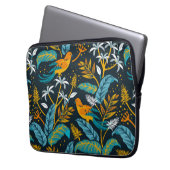 Tropische papegaaivogels en kleurrijk lederpatroon laptop sleeve (Voorkant Links)