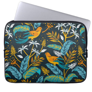 Tropische papegaaivogels en kleurrijk lederpatroon laptop sleeve