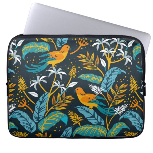 Tropische papegaaivogels en kleurrijk lederpatroon laptop sleeve (Voorkant)