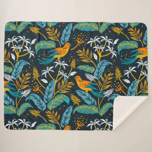 Tropische papegaaivogels en kleurrijk lederpatroon sherpa deken (Voorkant (horizontaal))