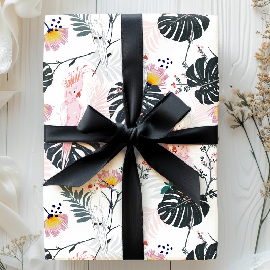 Tropische papegaaivogels palmbladeren cadeaupapier