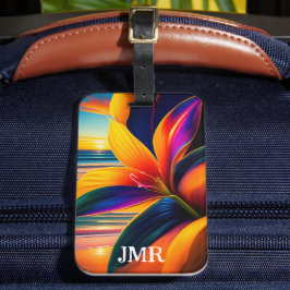 Tropische Paradijs Bloemen Monogram Bagagelabel