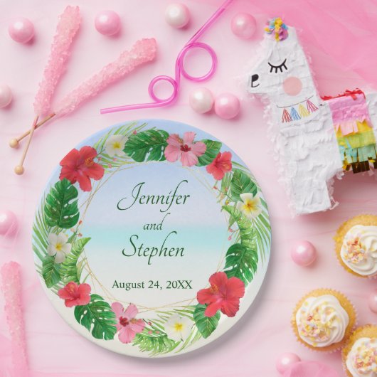 Tropische Paradijs Bloemenkrans Trouwdag Papieren Bordje (Feest)