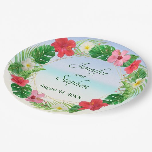 Tropische Paradijs Bloemenkrans Trouwdag Papieren Bordje (Gekanteld)