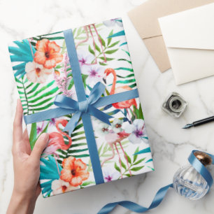Tropische paradijse Flamingo Flowers Leaves Cadeaupapier