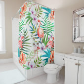 Tropische paradijse Flamingo Flowers Leaves Douchegordijn (In situ)