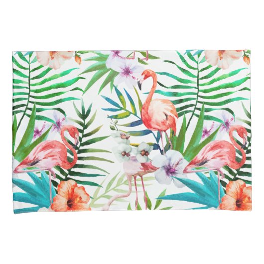 Tropische paradijse Flamingo Flowers Leaves Kussensloop (Voorkant-Rechts)