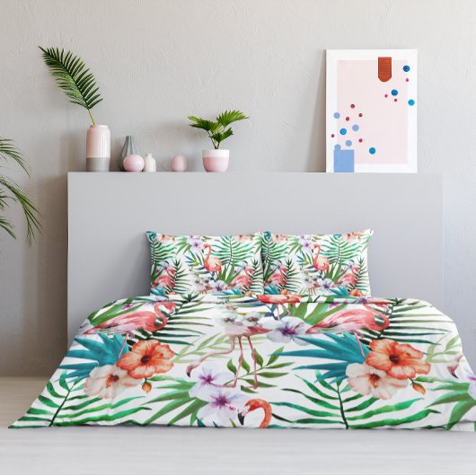 Tropische paradijse Flamingo Flowers Leaves Kussensloop