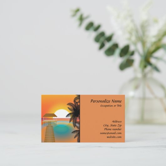 Tropische paradijse stranspier zonneset visitekaartje (Staand voorkant)