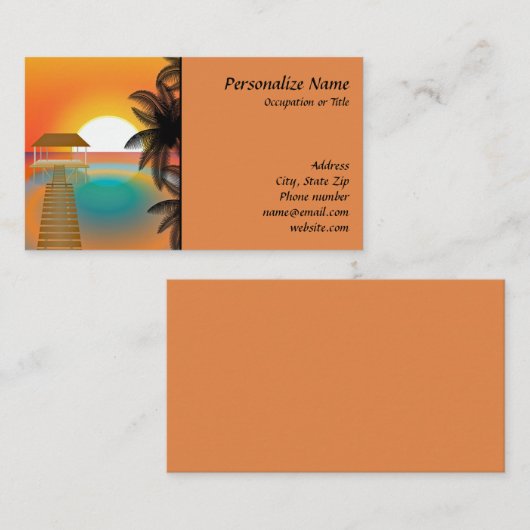 Tropische paradijse stranspier zonneset visitekaartje (Voorkant / Achterkant)