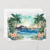 Tropische paradijse Waterverf Beach Vacking Feestdagenkaart (Voorkant / Achterkant)