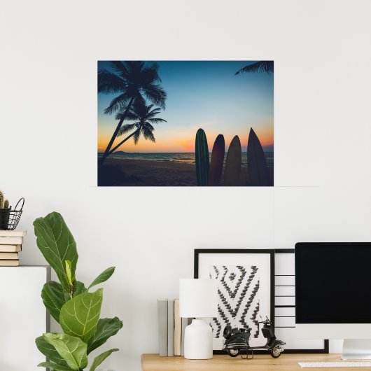 Tropische paradijssurfzonsondergang poster (Thuiskantoor)