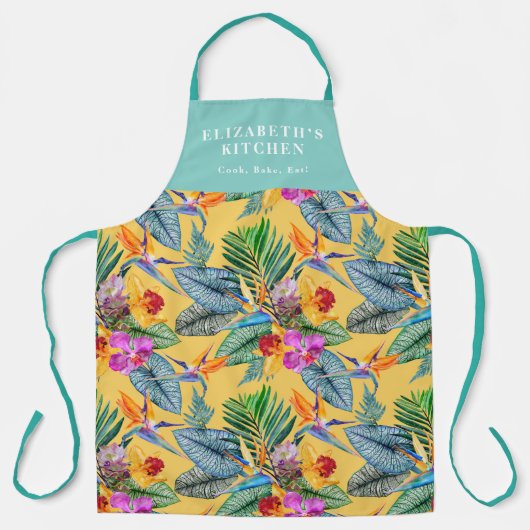 Tropische paradijsvogel en orchidee zomertuin schort (Voorkant)