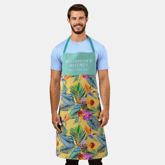 Tropische paradijsvogel en orchidee zomertuin schort (Gedragen)
