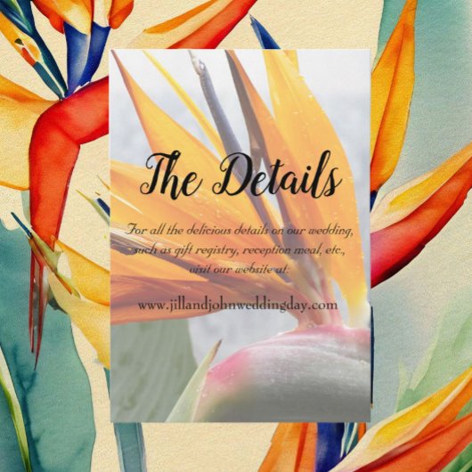 Tropische Paradijsvogel Floral Wedding Details Informatiekaartje