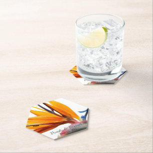 Tropische Paradijsvogel Plant Floral Wedding Kartonnen Onderzetters