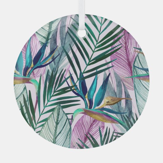 Tropische paradijsvogel, waterverf glas ornament (Voorkant)