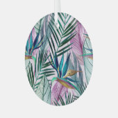 Tropische paradijsvogel, waterverf glas ornament (Voorkant links)