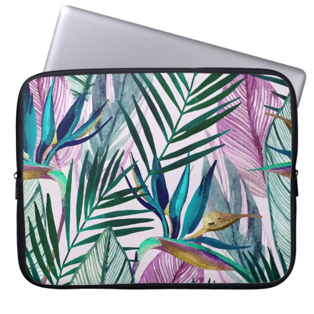 Tropische paradijsvogel, waterverf laptop sleeve (Voorkant)