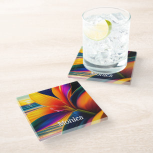 Tropische paradise Flowers gepersonaliseerd Glazen Onderzetter