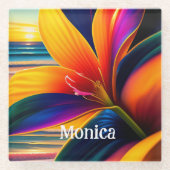 Tropische paradise Flowers gepersonaliseerd Glazen Onderzetter (Voorkant)
