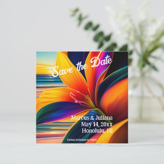 Tropische paradise Flowers opslaan datumvierkant Kaart (Staand voorkant)