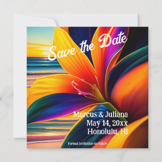 Tropische paradise Flowers opslaan datumvierkant Kaart (Voorkant)