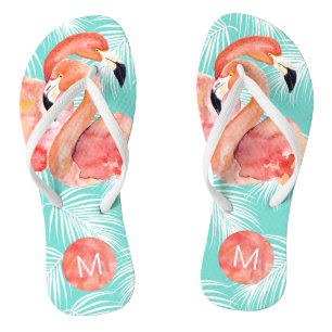 Tropische paradise roze flamingos met monogram teenslippers
