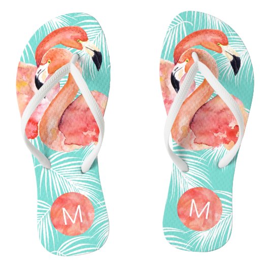 Tropische paradise roze flamingos met monogram teenslippers (Voetbed)
