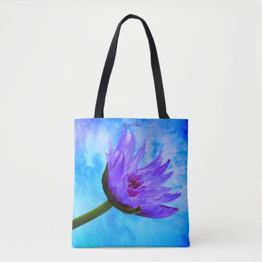 Tropische paradise Square Paars Blue Text Tote Bag (Voorkant)