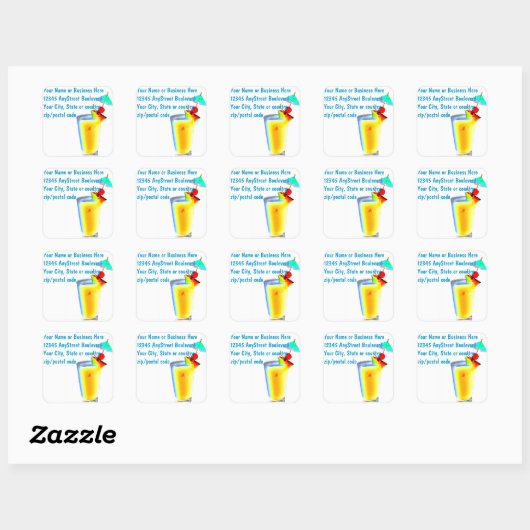 Tropische paraplu cocktails vierkante sticker (Vel)