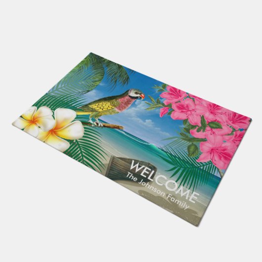 Tropische parkiet bij het strand deurmat (Schuin)