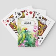 Tropische parkiet oerwoud vogel waterverf bloemen