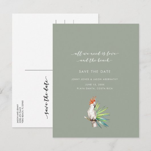 Tropische Parrot Beach Bruiloft Save the Date Aankondigingskaart (Voorkant / Achterkant)
