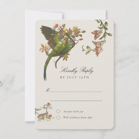 Tropische Parrot Bruiloft RSVP Kaart (Voorkant)