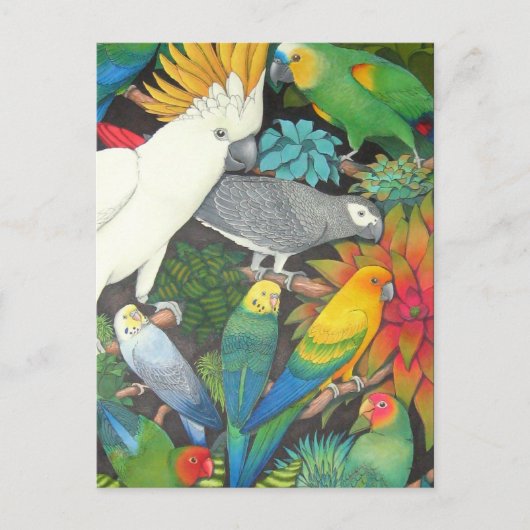 Tropische parrots en Bromeliads Briefkaart (Voorkant)
