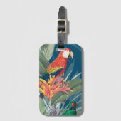 Tropische parrots en Floral Dark Blue Bagagelabel (Voorkant (verticaal))