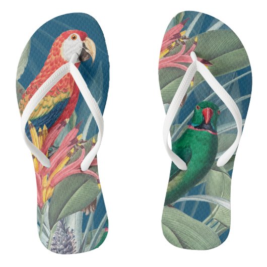 Tropische parrots en Floral Dark Blue Teenslippers (Voetbed)